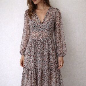 Anthropologie Magali Pascal Kazane Floral Chiffon Midi Dress XS Romantic Cottage
